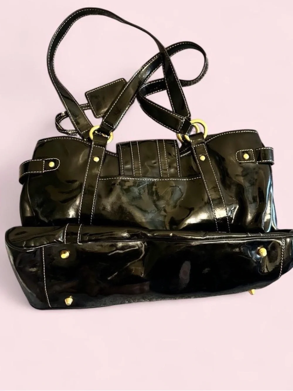 Maxx New York Black Patent Gold-Accent Shoulder Tote
